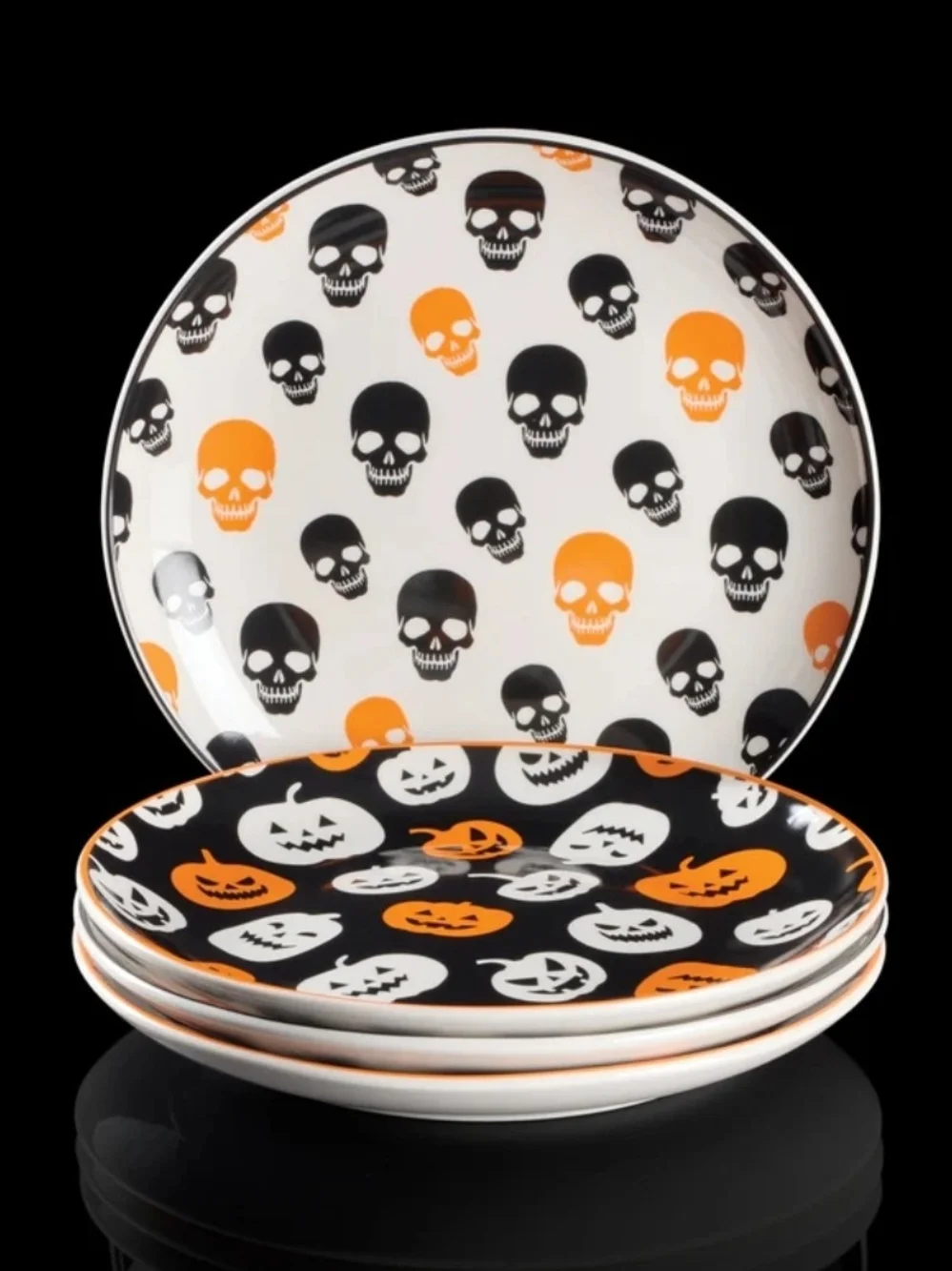 Oneida Vintro Halloween Accent Plates Black Orange White Set Of 2 Skull ONLY